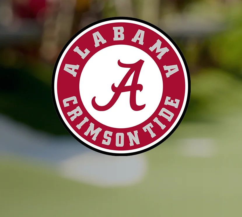 Local college logo over a PopStroke golf course