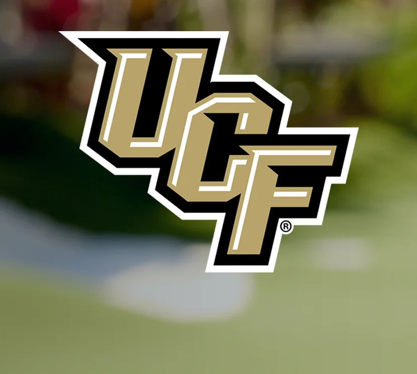 Local college logo over a PopStroke golf course
